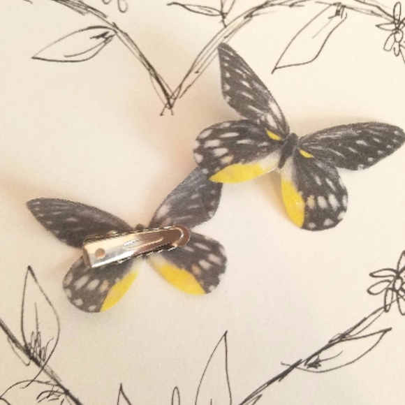Yellow & Black Silk Butterfly Hair Clips - Picture 3 of 3