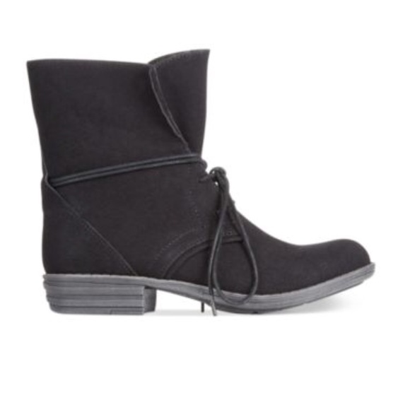Black Folded Cuffed Faux Shearling Combat Boots - Picture 2 of 6