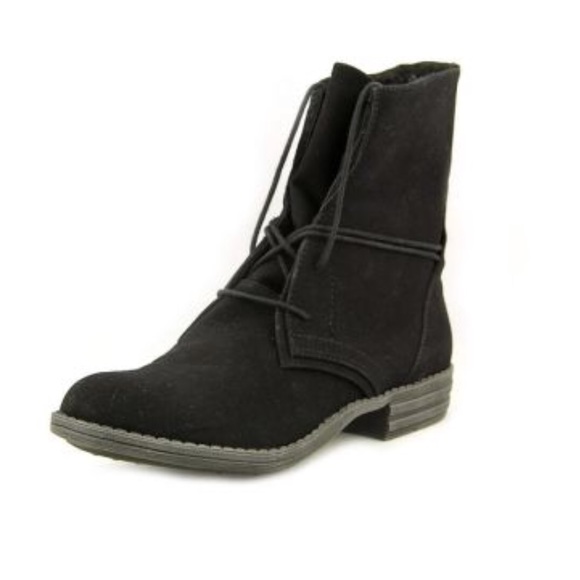 Black Folded Cuffed Faux Shearling Combat Boots - Picture 3 of 6