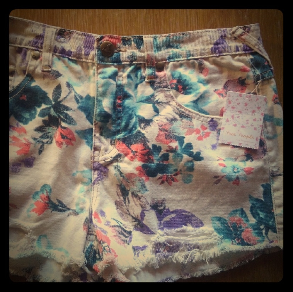 Free People floral jean shorts