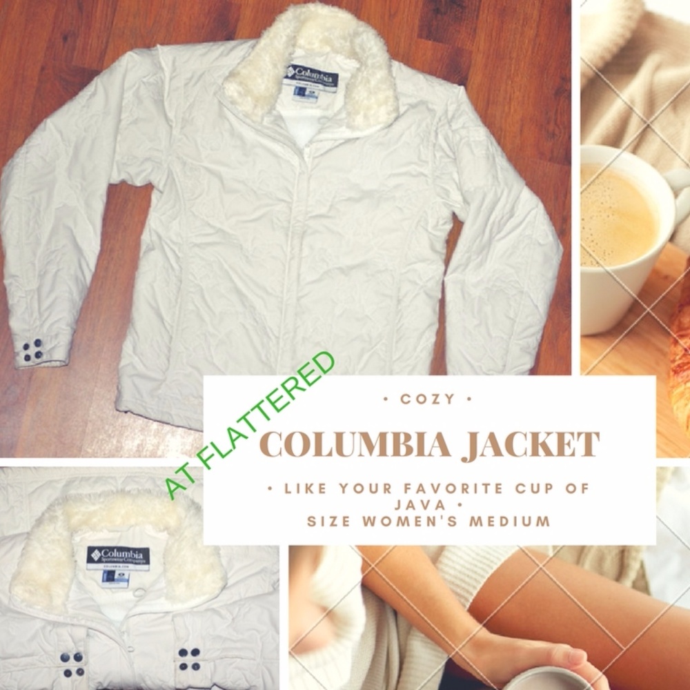Columbia Jacket Cozy Quilted Ivory Fur Collar Sz M