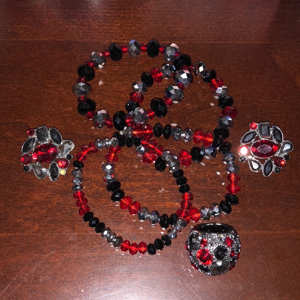4 piece bracelet, earrings and ring set
