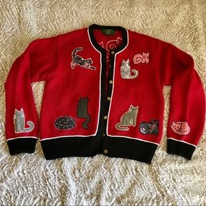 Cat Lady Cardigan Vintage Cozy Grandma Sweater