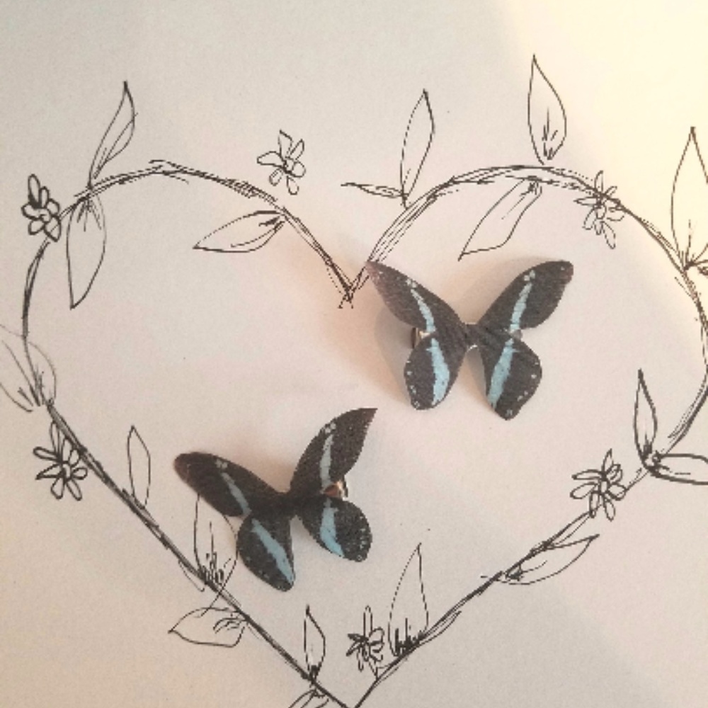 Black & Blue Silk Butterfly Hair Clips