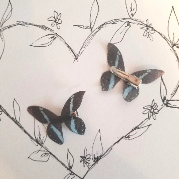 Black & Blue Silk Butterfly Hair Clips - Picture 2 of 2