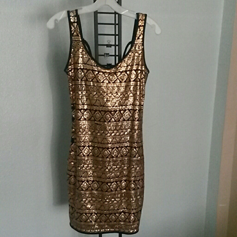 Black and gold spandex dress