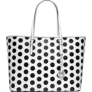 Michael Kors Jet Set Dotted Tote Black White