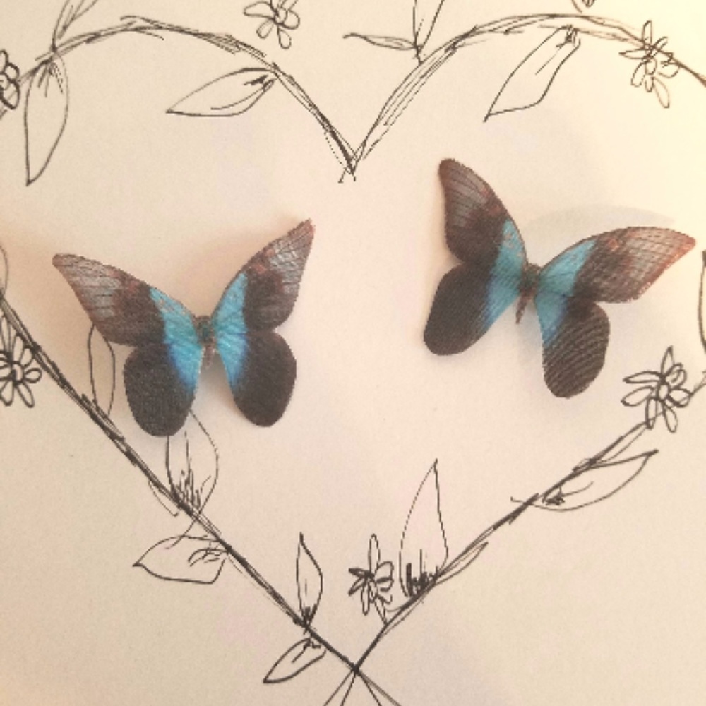 Blue Black Silk Butterfly Hair Clips