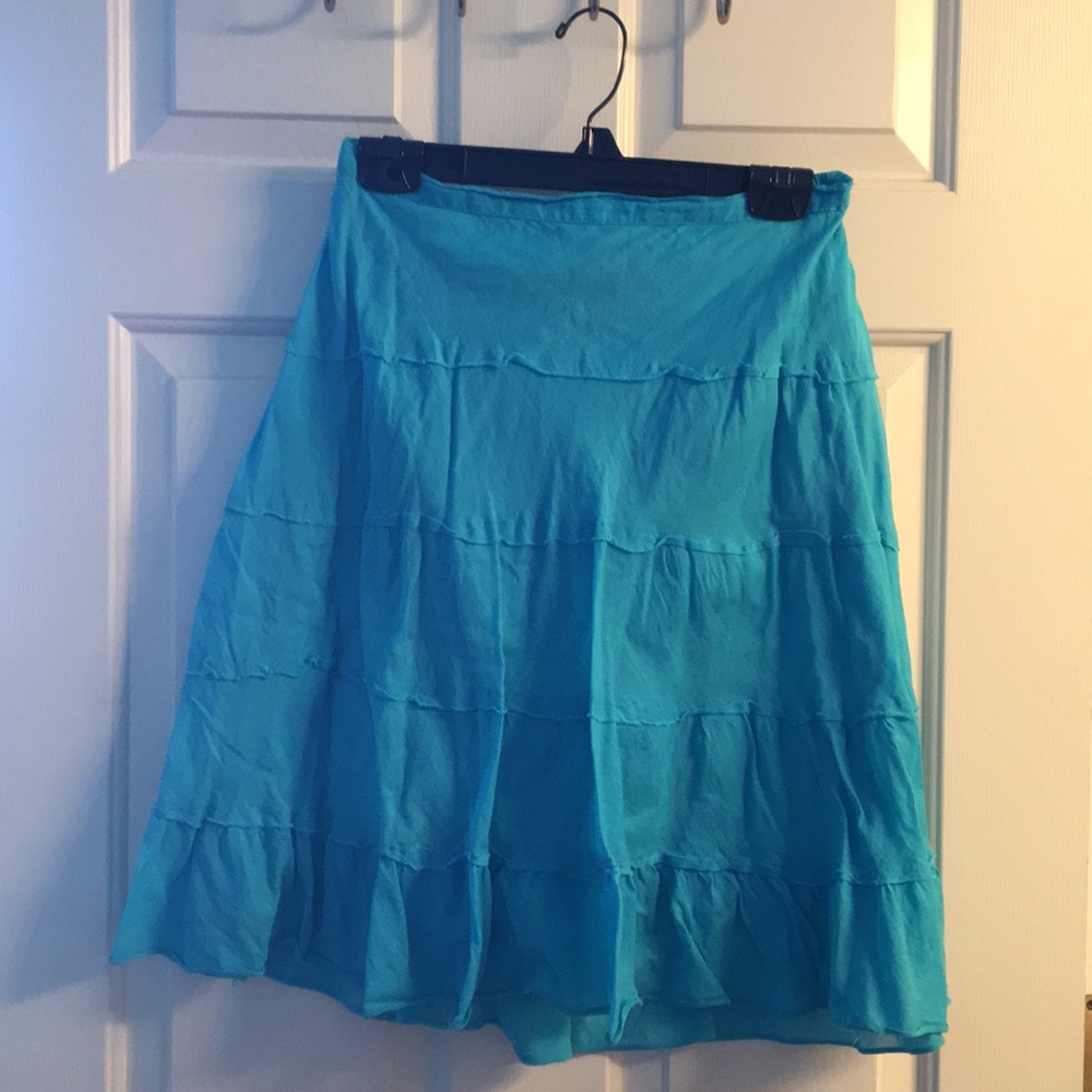 Turquoise Knee-length Panel Cotton Skirt