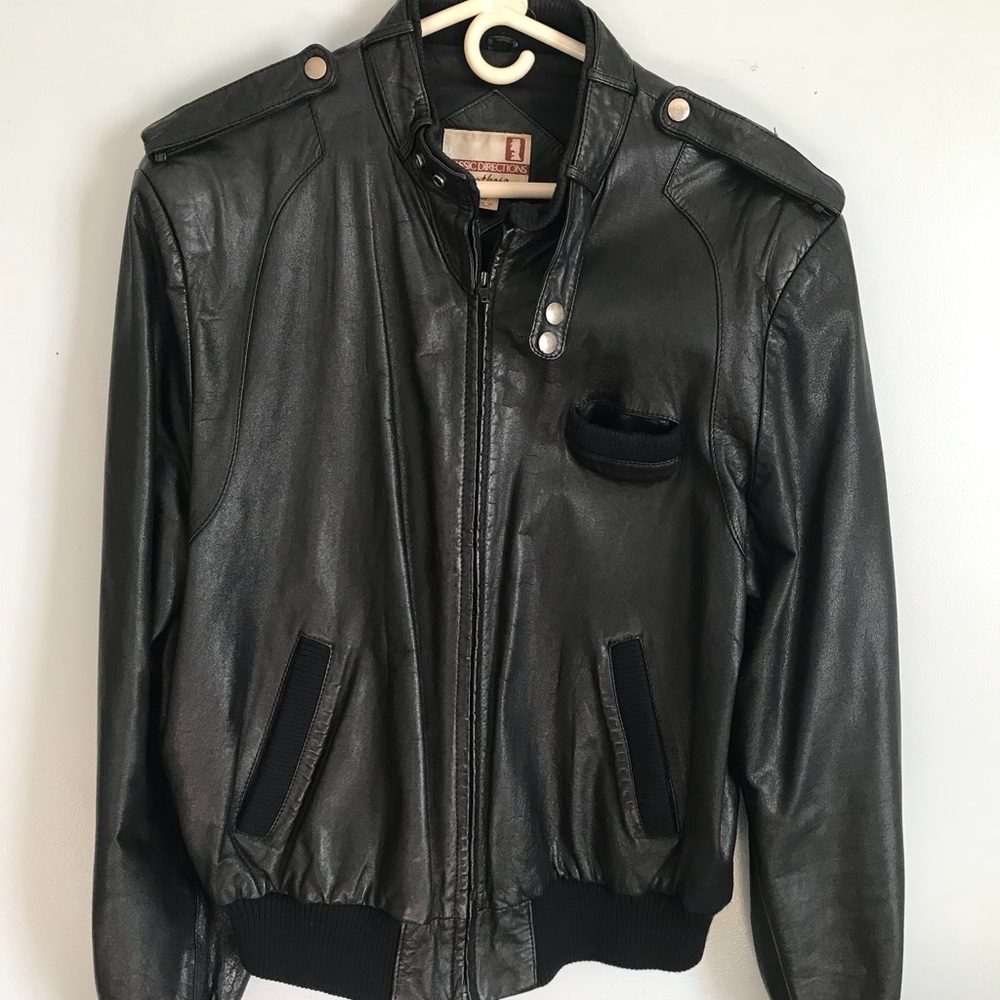 Vintage Classic Directions black leather jacket