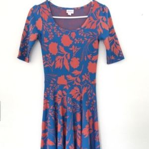 Lularoe Nicole Blue Orange Floral Dress