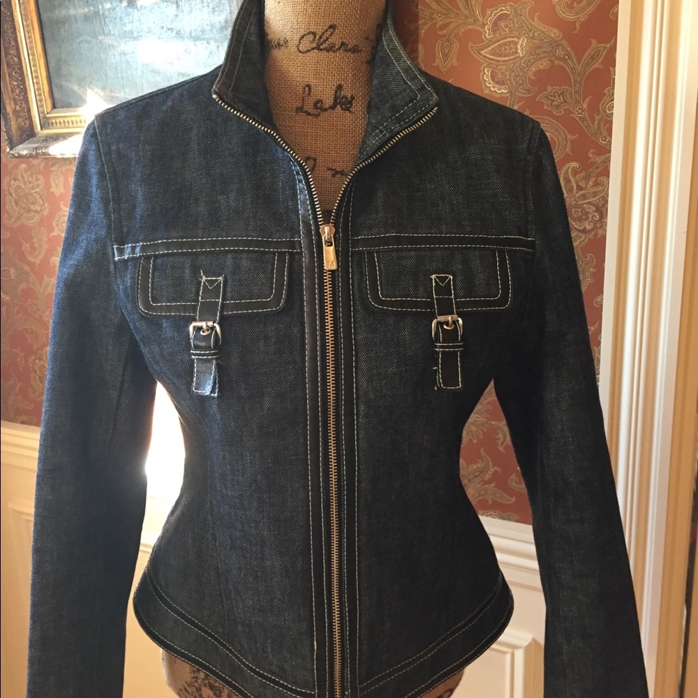 Michal Kors Jean Jacket With Faux Leather Trim