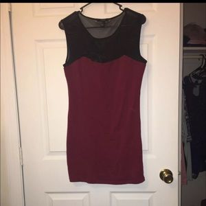 Deep red dress w sheer black Top portion