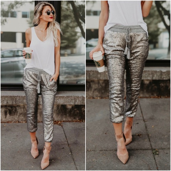 🆕LAST ONE Silver Sequin Jogger Pants - Picture 5 of 8
