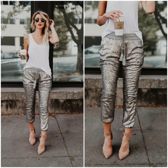 🆕LAST ONE Silver Sequin Jogger Pants - Picture 3 of 8