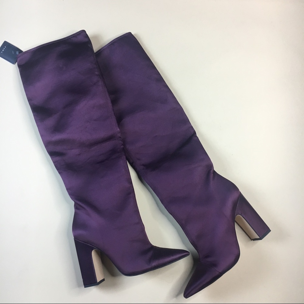 Maroon Satin ZARA Thigh High Boots