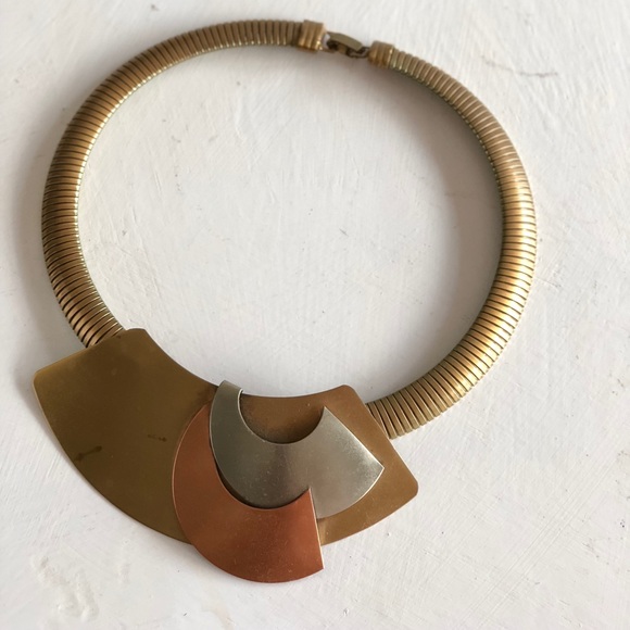 vinTage Jewelry - 1980’s mixed metals abstract collar necklace