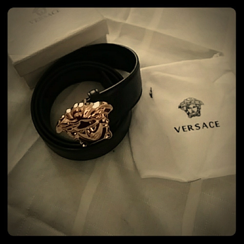 Black leather Versace belt Medusa head