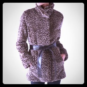 Calvin Klein Faux Fur Leopard Coat