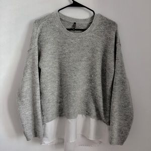 Stradivarius grey sweater with white shirt hem