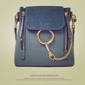 Blue real leather shoulder bag backpack