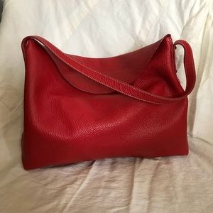 Red Pebbled Leather Unlined Bag