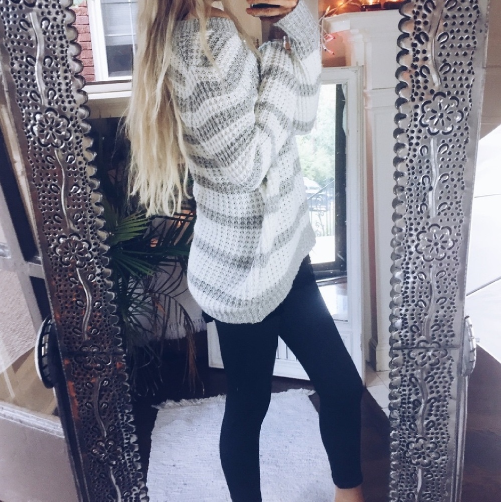 Gray and white knit sweater