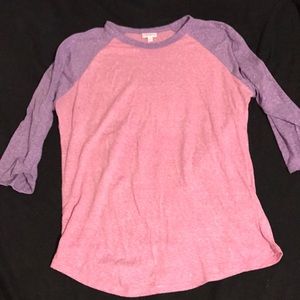 LuLaRoe Randy tee, pink and purple, size large