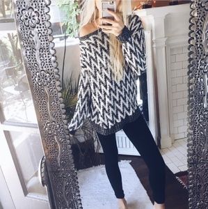 Gray and white chevron knit sweater