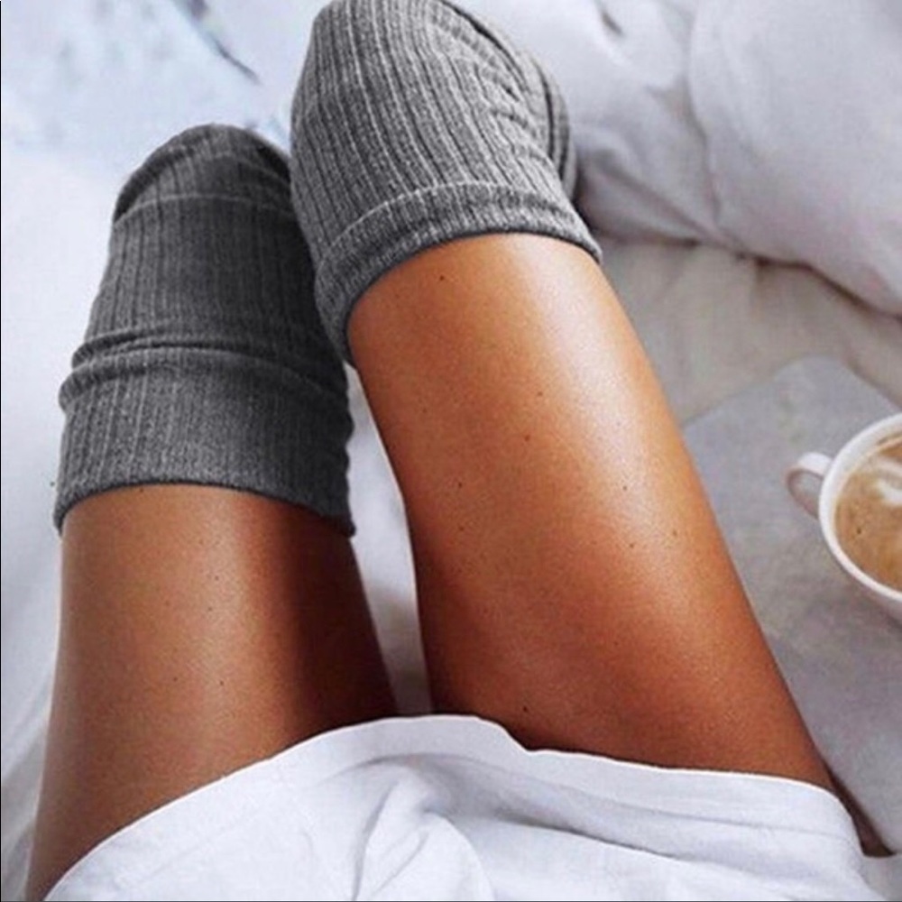 **5 for $20** LIGHT GREY OVER THE KNEE SOCKS - Picture 2 of 8