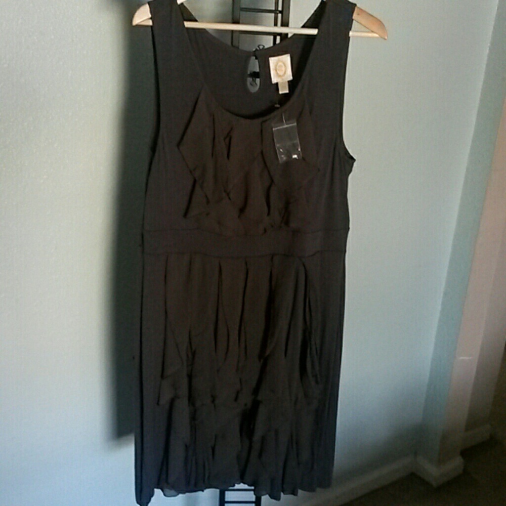 Brown cotton dress with silk ruffles