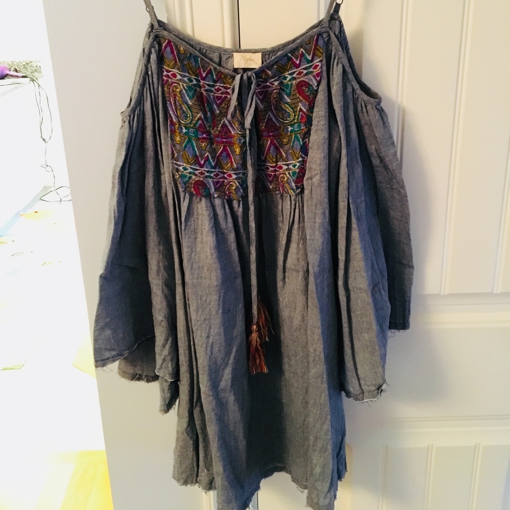 Multicolored beach cover-up with tassels. Size M