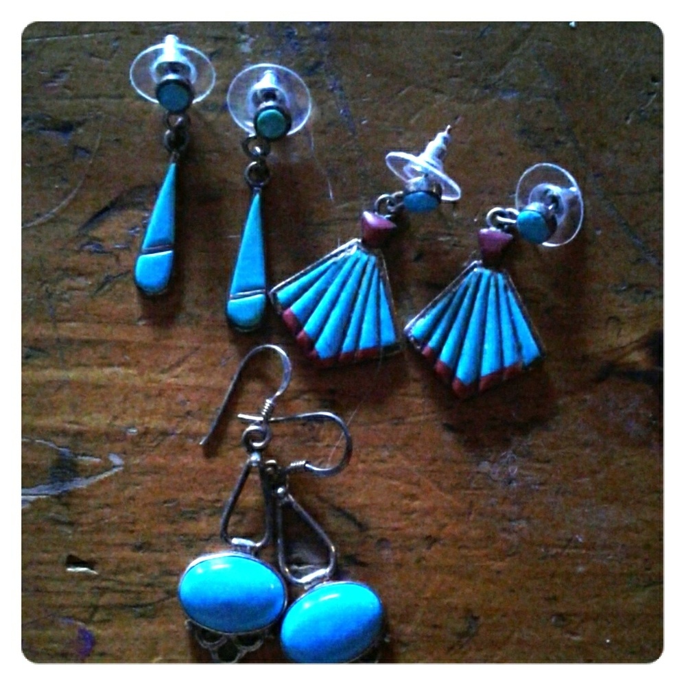 3 sets of turquoise pierced earrings