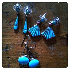 3 sets of turquoise pierced earrings