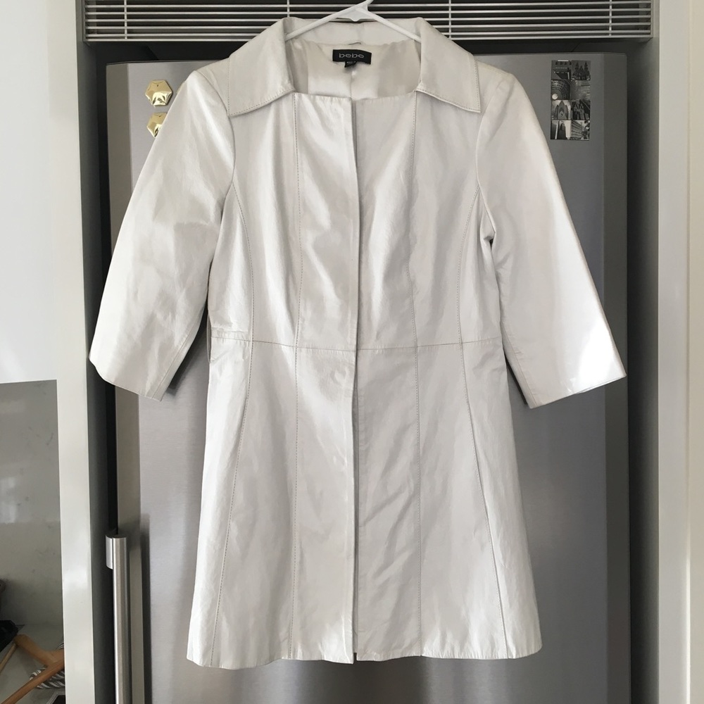 BEBE White Leather Mod Trench Coat - Size Small
