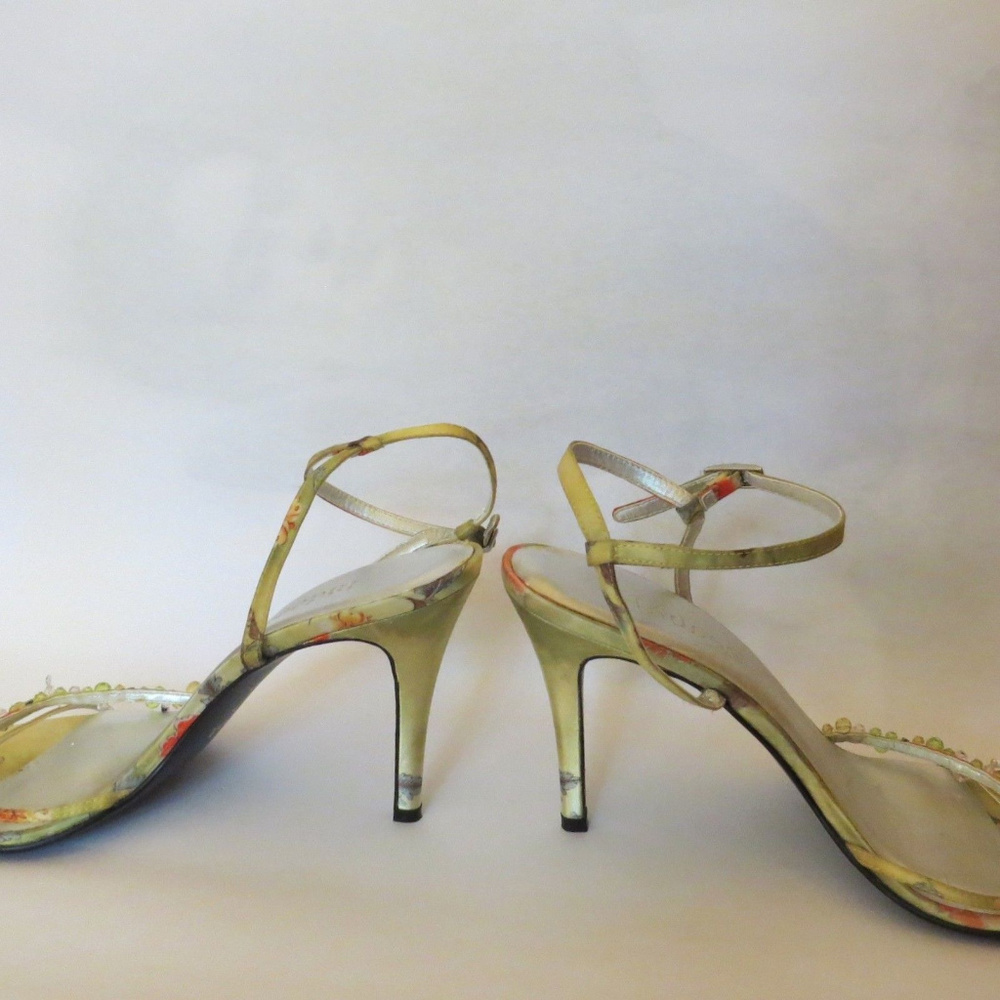 INDEED Ankle Strap Heels Beaded Greens and Oranges - Picture 6 of 8