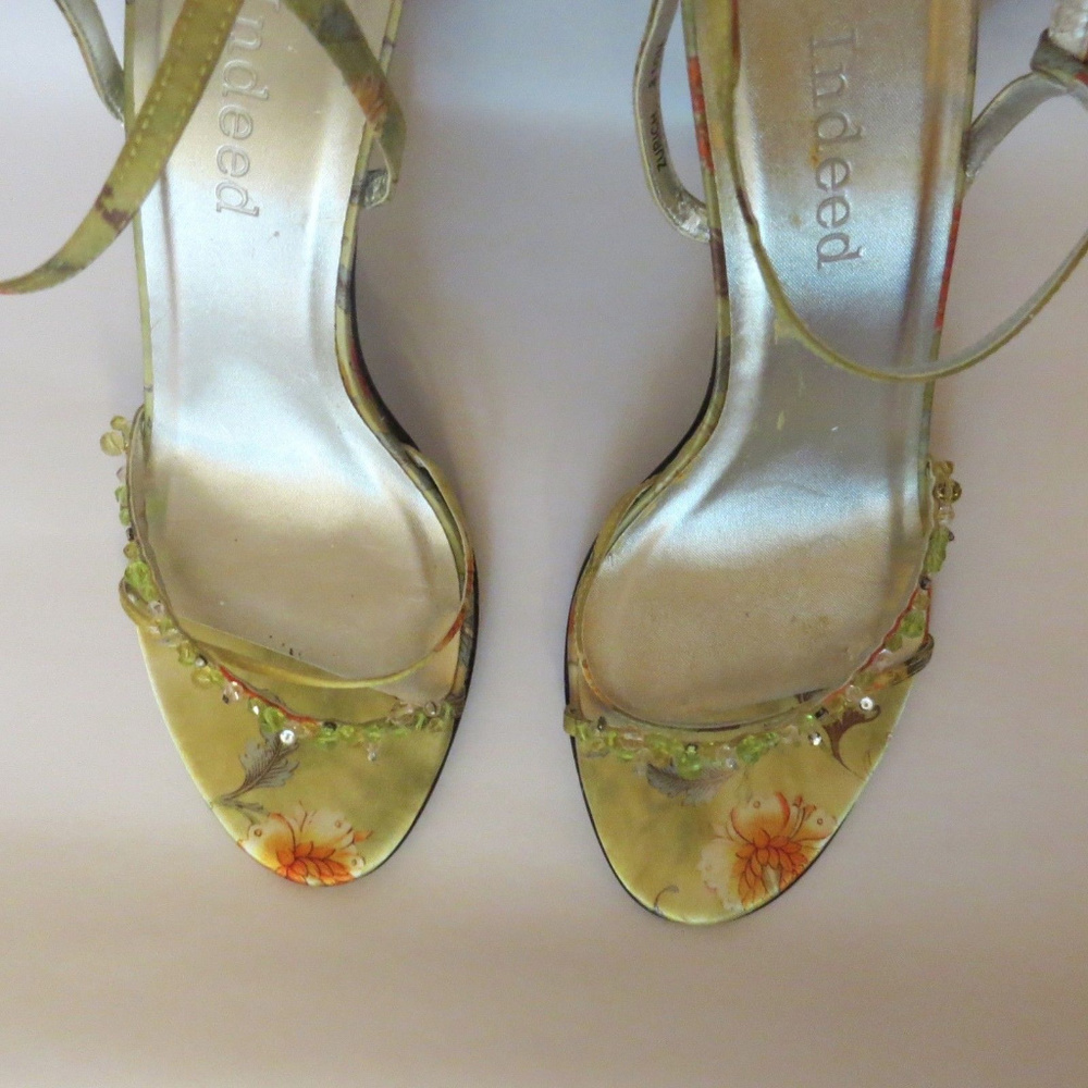 INDEED Ankle Strap Heels Beaded Greens and Oranges - Picture 2 of 8
