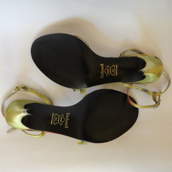 INDEED Ankle Strap Heels Beaded Greens and Oranges - Picture 8 of 8