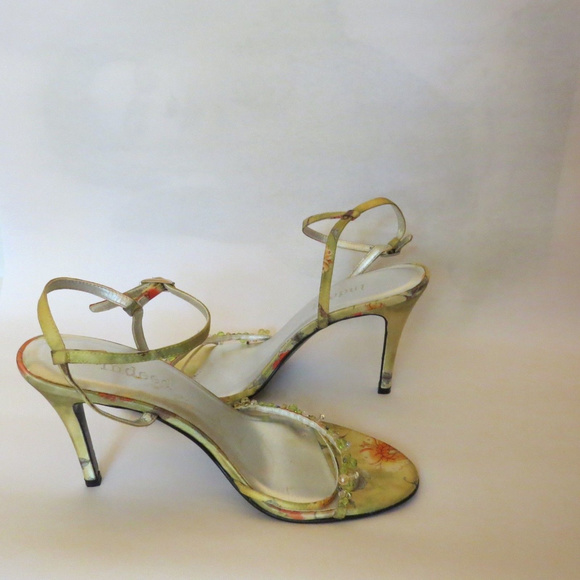 INDEED Ankle Strap Heels Beaded Greens and Oranges - Picture 5 of 8