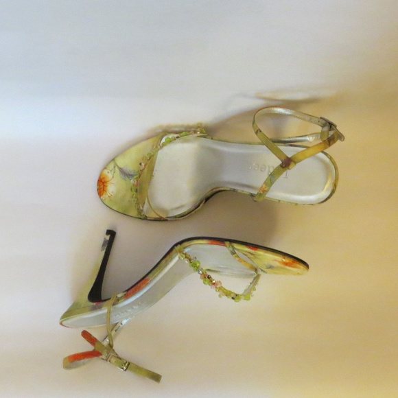 INDEED Ankle Strap Heels Beaded Greens and Oranges - Picture 7 of 8