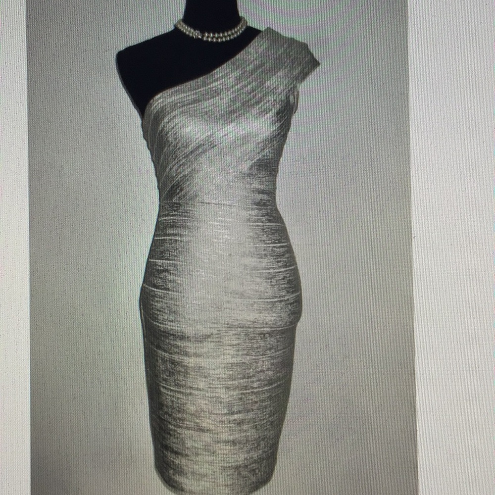 Herve Leger Silver Foil Print Dress Josephine M