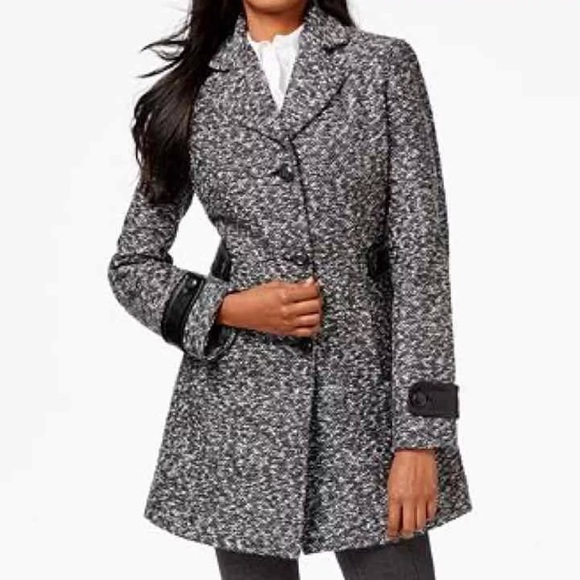 INC International Concepts Faux-Leather-Trim Coat - Picture 1 of 4