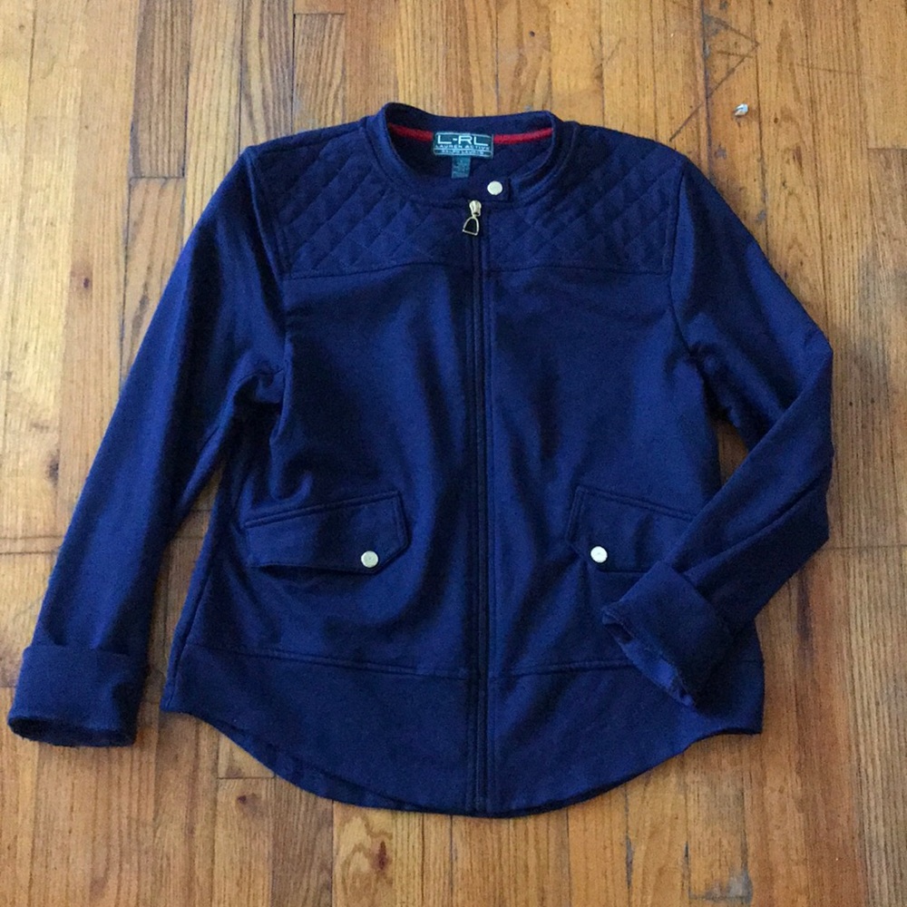 Ralph Lauren Nvy Blue Quilted ZIP Up Sweater L