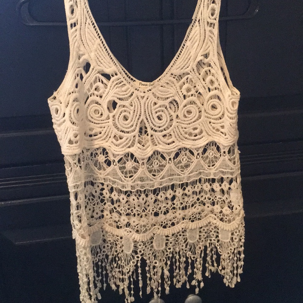 Lace tank with fringe bottom