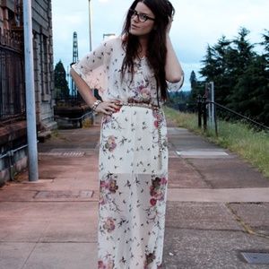 Zara TRF Bird Floral Print Flowy Maxi Dress