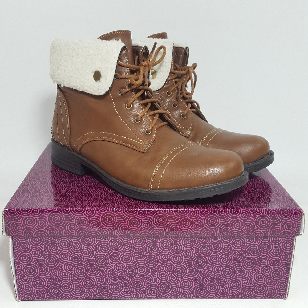 Refresh Quilted Shearling Fold Over Combat Boots