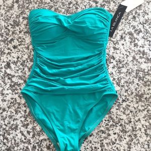 Teal blue one piece bathing suit