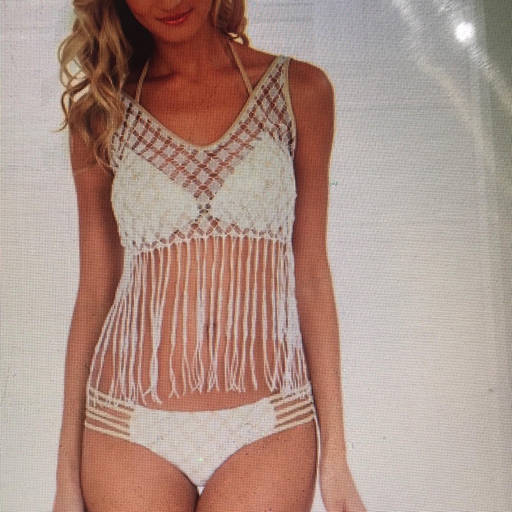 Luli Fama fringe bikini cover up