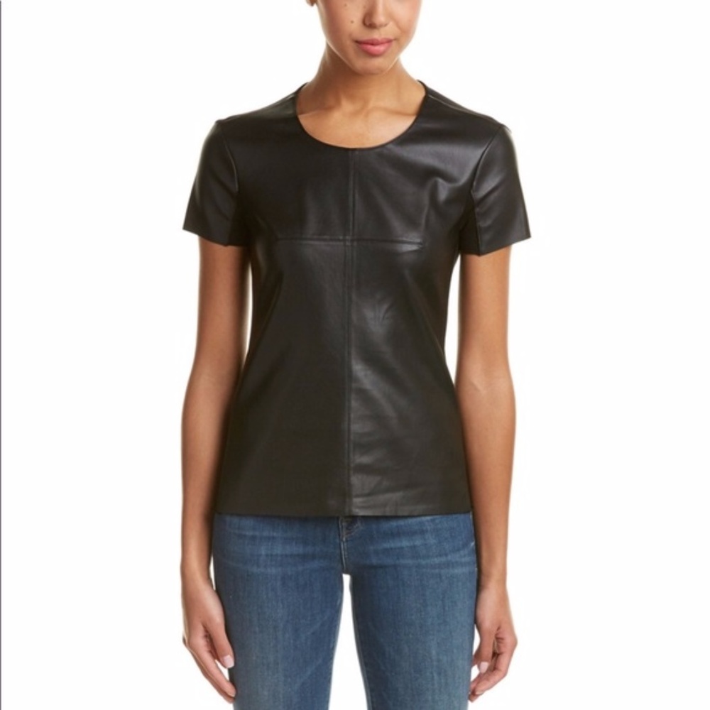 Bailey44 tan short sleeve faux leather front- Tan