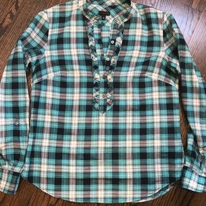 Talbots Ruffle front Flannel shirt